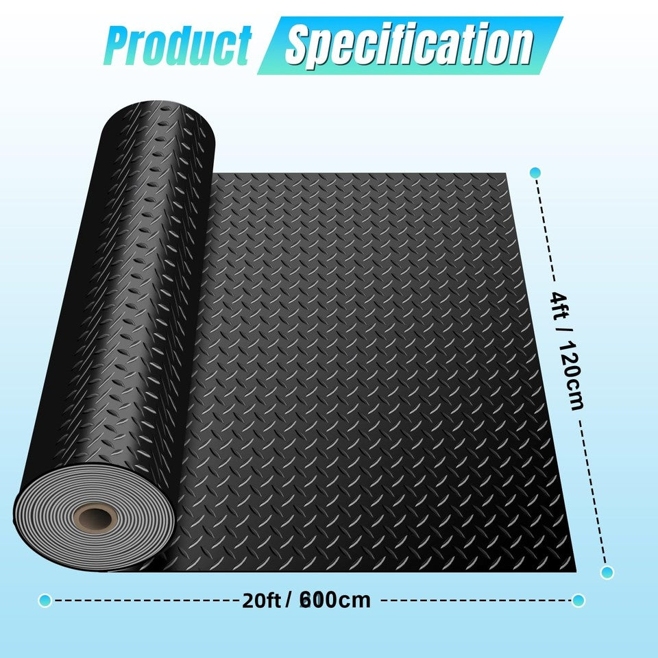 4 x 20 FT Garage Floor Mat Diamond Plate Rubber PVC Flooring Roll for SUV Truck