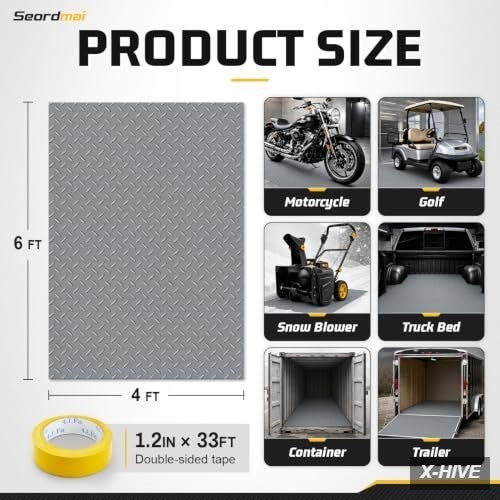 4×6FT Garage Floor Mat, 2.8mm Thickened with A Roll of Tape Gray 4FT×6FT Grey