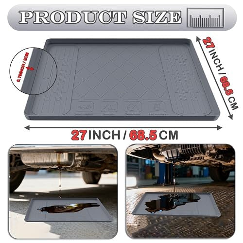 27"" x 27"" Garage Floor Mat Drip Tray - Oil Spill Mat Under Car - Grey