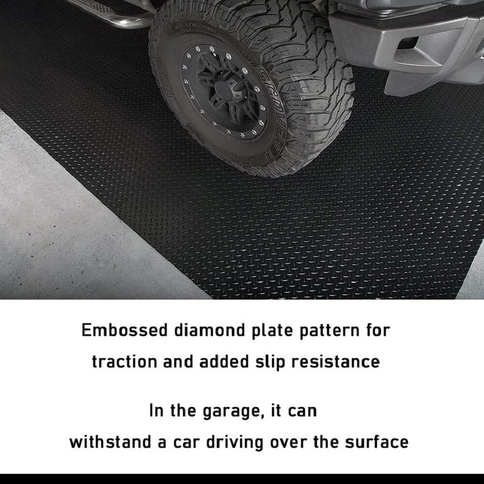 4x4ft Garage Floor Tiles Floor Mat Non-Slip Diamond Roll Trailer Waterproof PVC