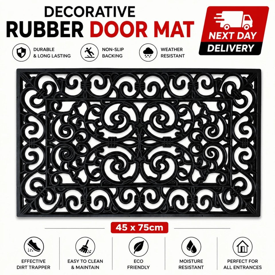 Heavy Duty Rubber Door Mat Non Slip Outdoor Entrance Floor Mat Dirt Scraper UK