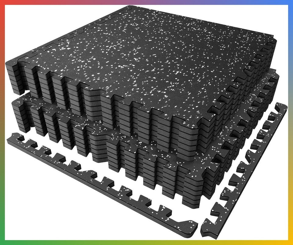 Heavy Duty Rubber Gym Flooring Mats 0.56 Inch Thick Interlocking Tiles 48 Sq Ft