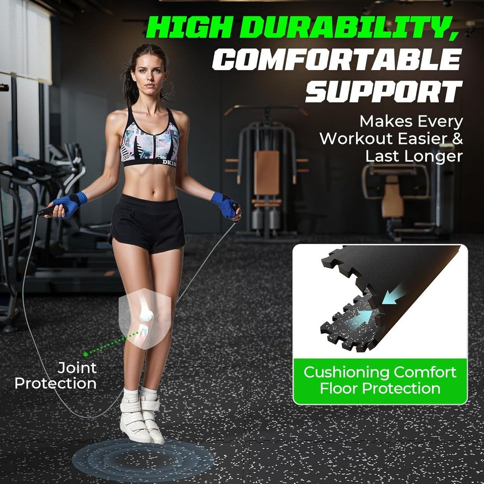 Heavy Duty Rubber Gym Flooring Mats 0.56 Inch Thick Interlocking Tiles 48 Sq Ft