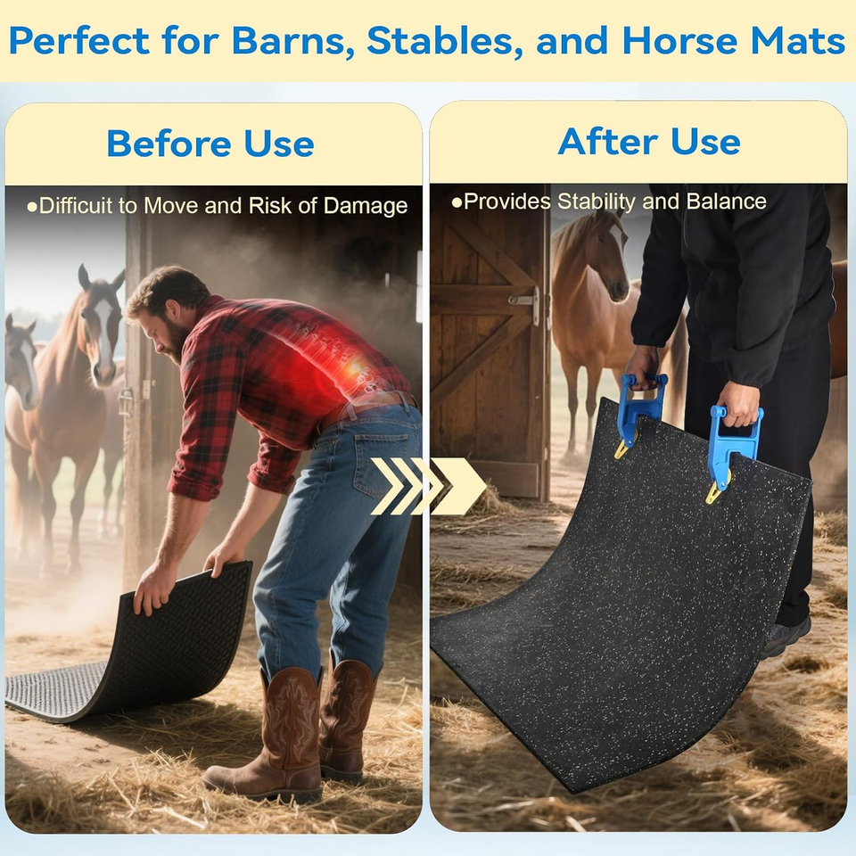 Heavy Duty Stall Mat Gripper, Pair of 2 | Mat Mover Tool for Horse