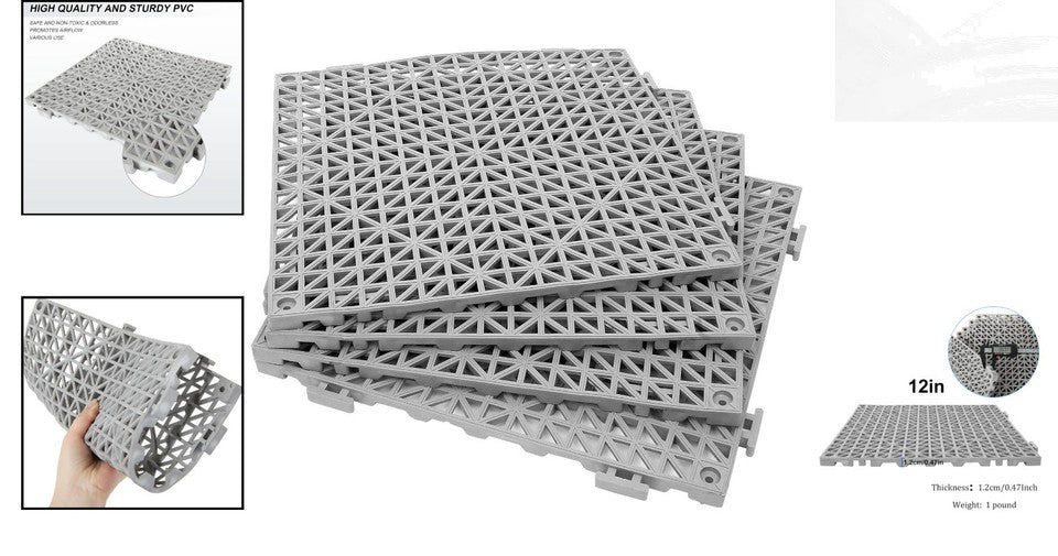 Modular 12" x 12" Interlocking Rubber Tiles - Ideal for Pools, Patios & Showers