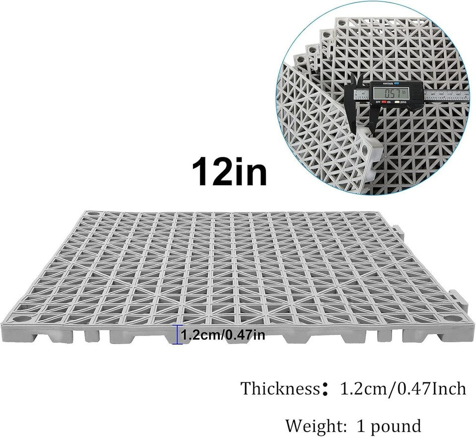 12 Pack 12" x 12" Interlocking Rubber Bathroom Flooring Tiles Non-Slip Splici...