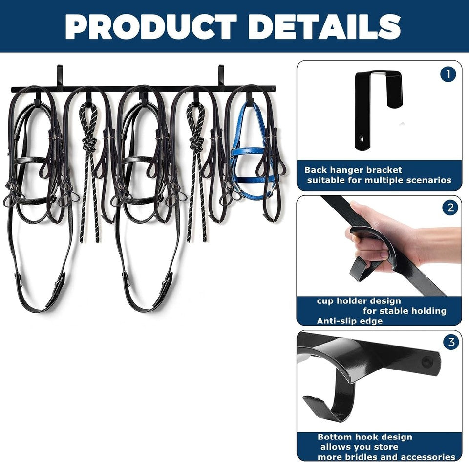 2PCS Heavy-Duty 5-Spot Detachable Wall Mount Horse Bridle Tack Hooks Stall Rack
