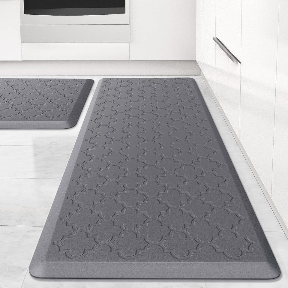 2-Pack Cushioned Anti-Fatigue Kitchen Mats - Waterproof & Non-Slip Grey Elegance