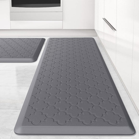 2-Pack Cushioned Anti-Fatigue Kitchen Mats - Waterproof & Non-Slip Grey Elegance