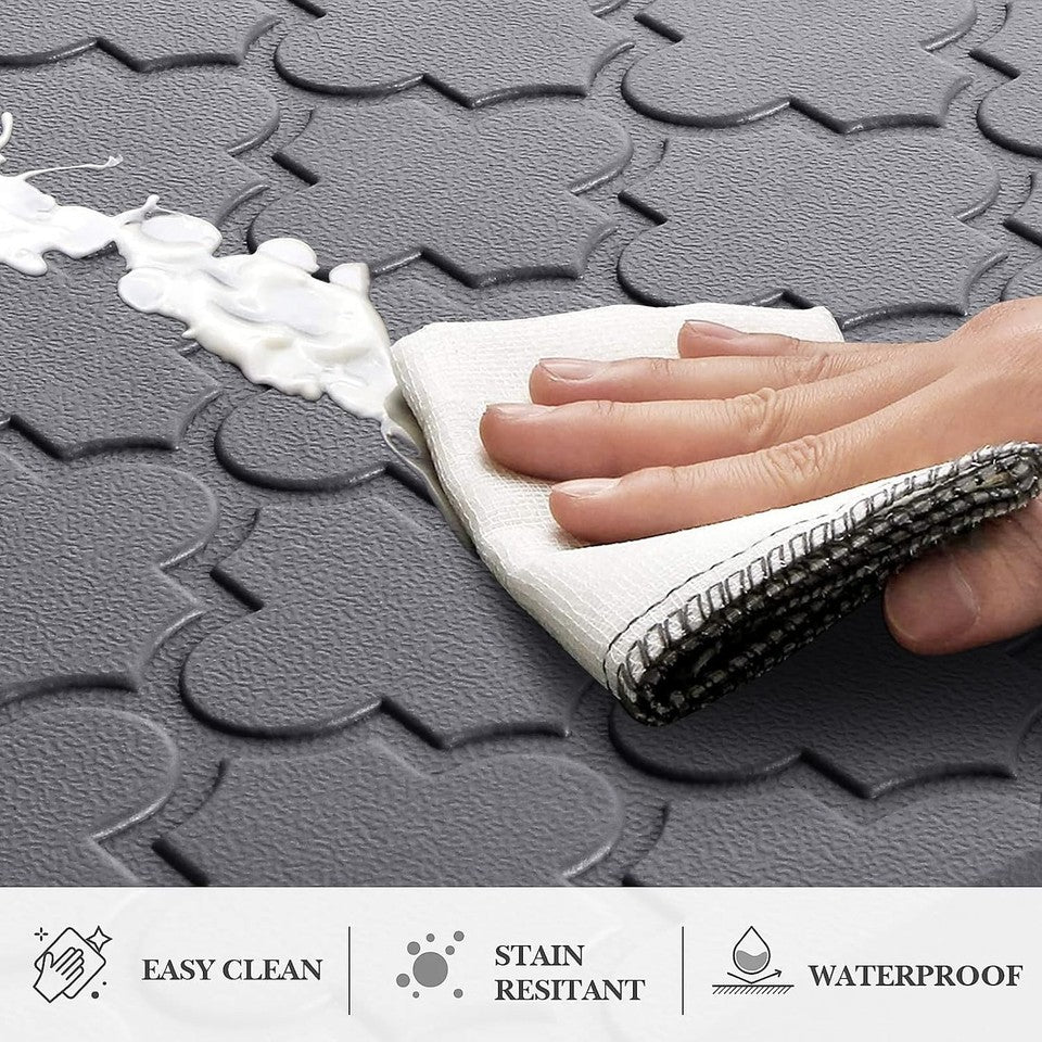 2-Pack Cushioned Anti-Fatigue Kitchen Mats - Waterproof & Non-Slip Grey Elegance