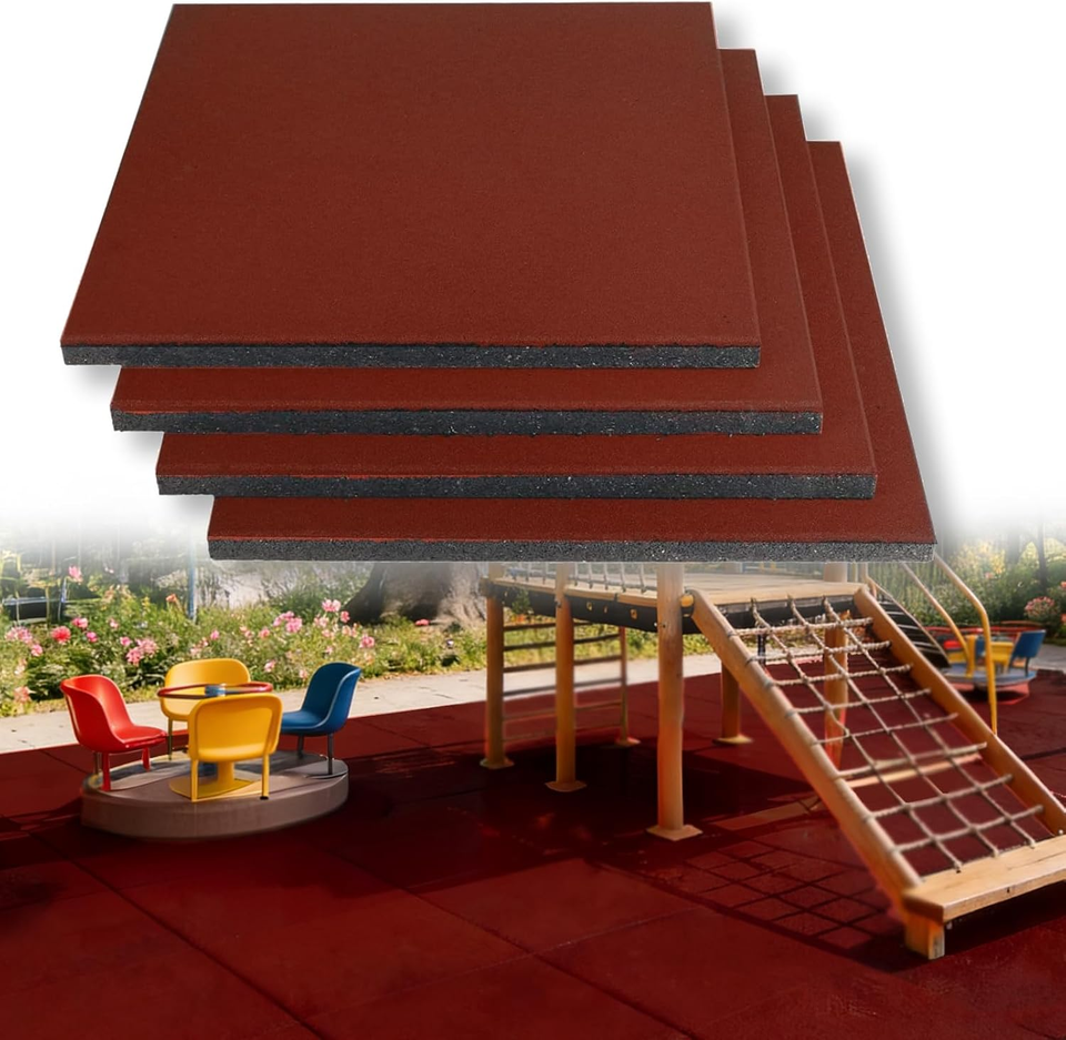 Heavy Duty 4 Pack Rubber Interlocking Tiles - Non-Slip Green Flooring Mat