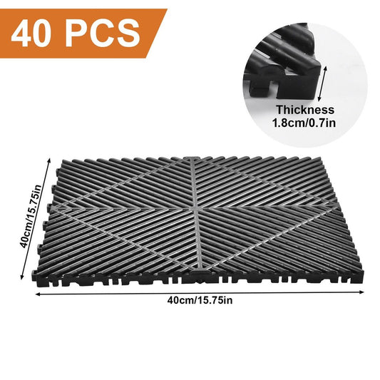 40 Packs Interlocking Garage Floor Tiles Vented Water Drainage 15.75x15.75''
