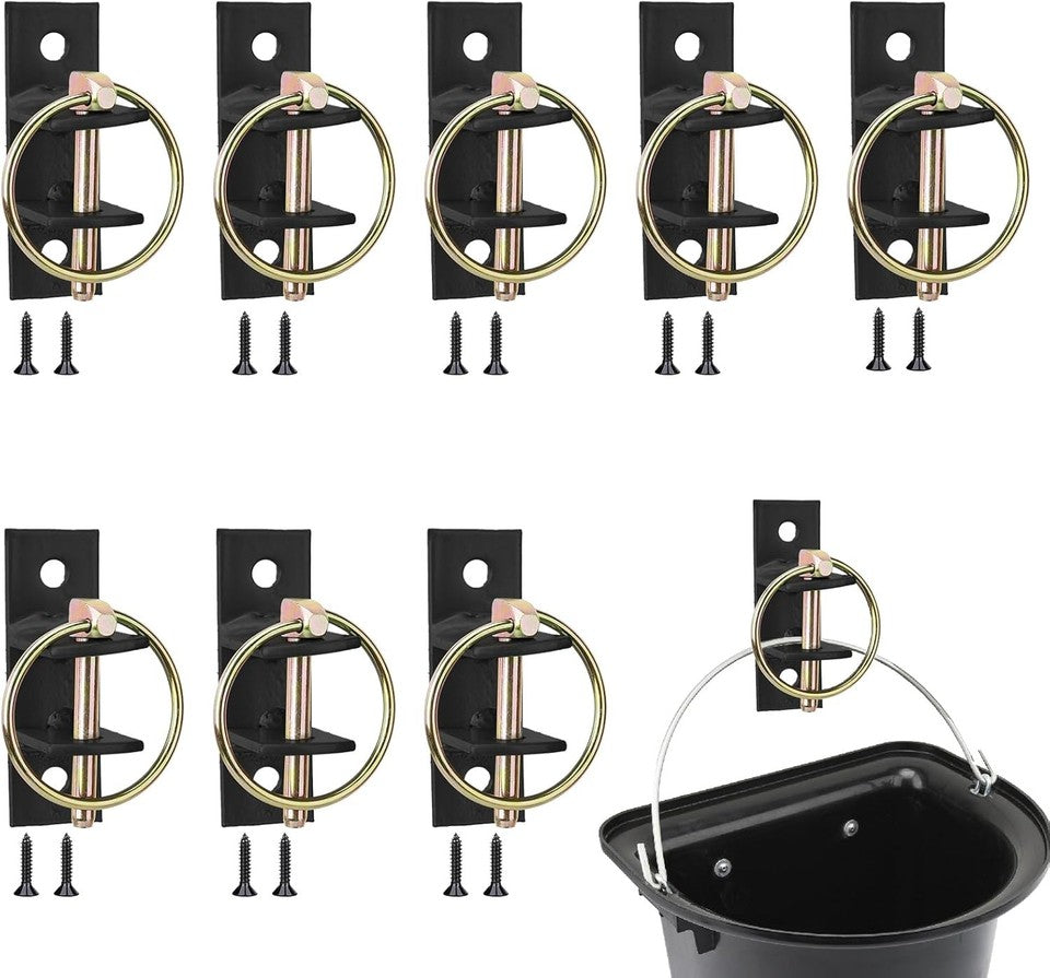 8 Pcs Heavy Duty Wall Mount Bucket Hooks, Black, for Horse Stall, Stable & Barn