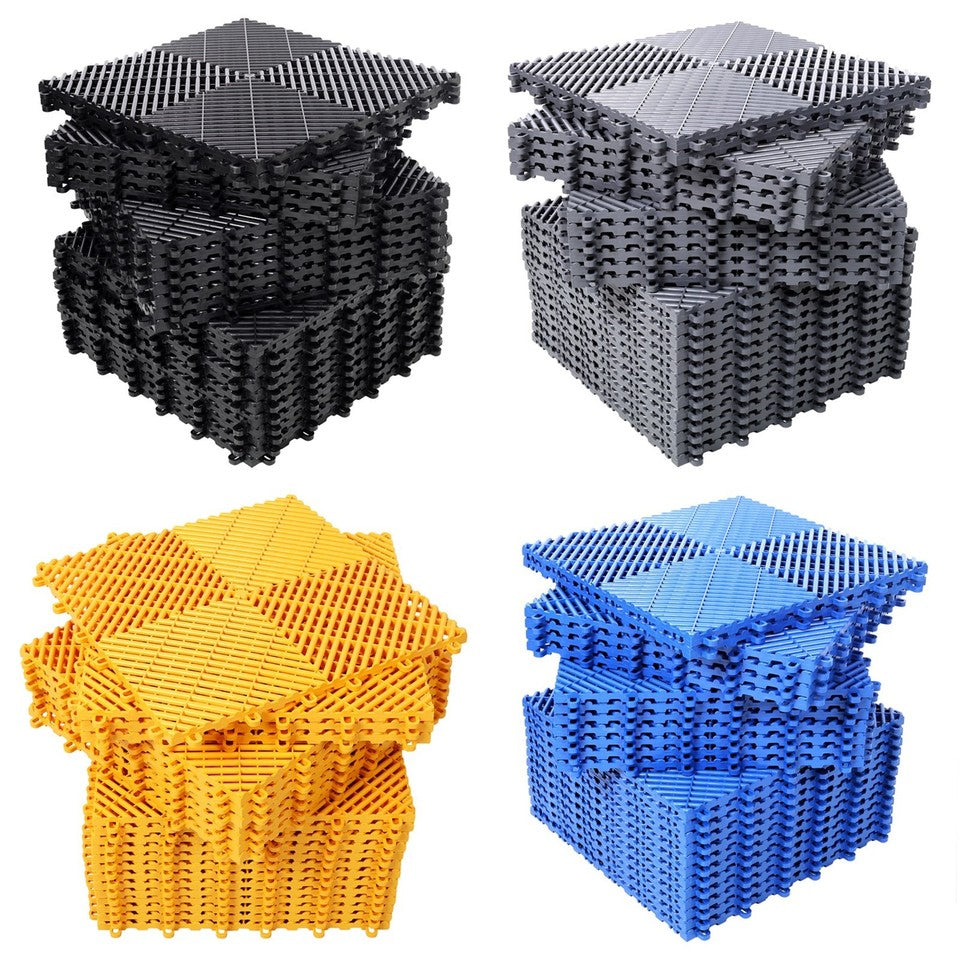 25pcs 15.6x15.6" Plastic Interlocking Modular Garage Flooring Tile Drainage Tile
