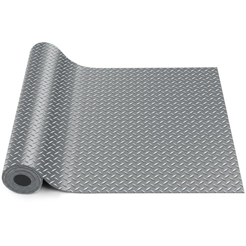 16 in x 10 ft Rubber Rolls Garage Floor Mat 16 in X 10 ft Grey Diamond Plate