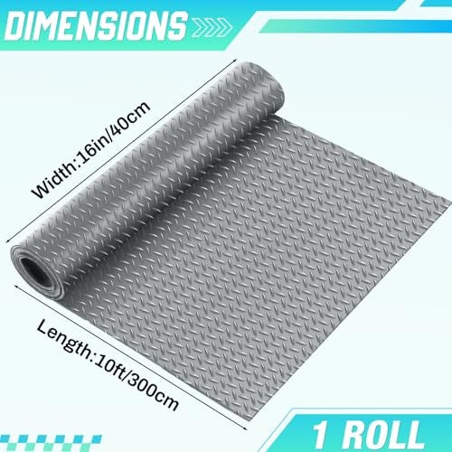16 in x 10 ft Rubber Rolls Garage Floor Mat 16 in X 10 ft Grey Diamond Plate