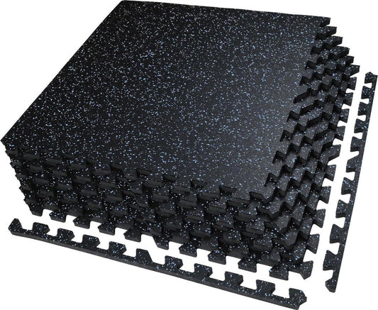 0.56in Thick 24 Sq Ft Rubber Top EVA Foam Gym Mats 6 Tiles Black Blue (66