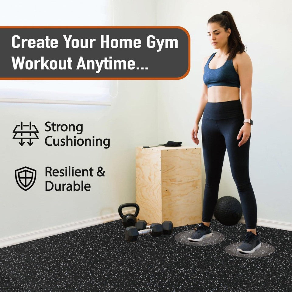 0.56in Thick 24 Sq Ft Rubber Top EVA Foam Gym Mats 6 Tiles Black Blue (66