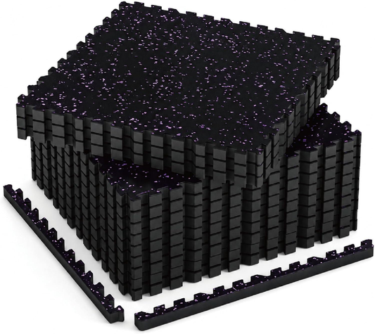 Ultra-Thick 1'' Rubber Gym Flooring 48 Sq Ft - Interlocking EVA Mats Black/Purpl