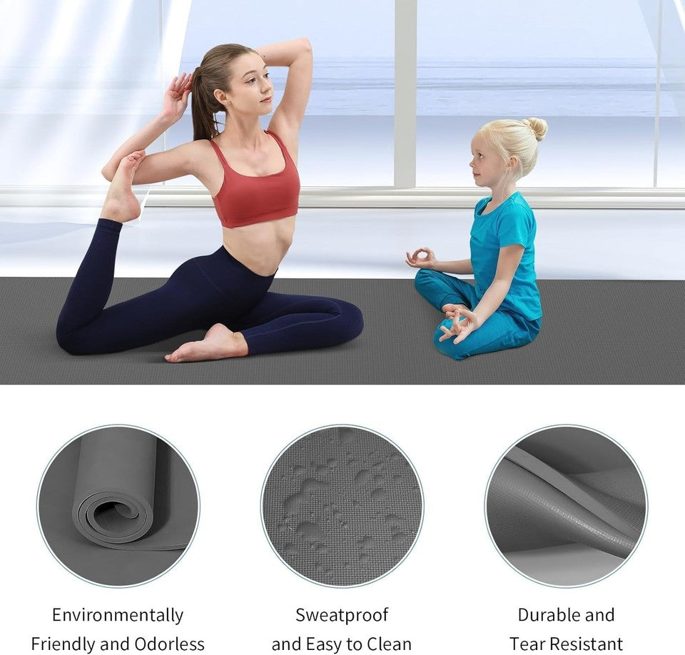 Yoga Mat, Extra Thick 8mm 183 x 80cm Large Exercise Mat, Pilates - Black